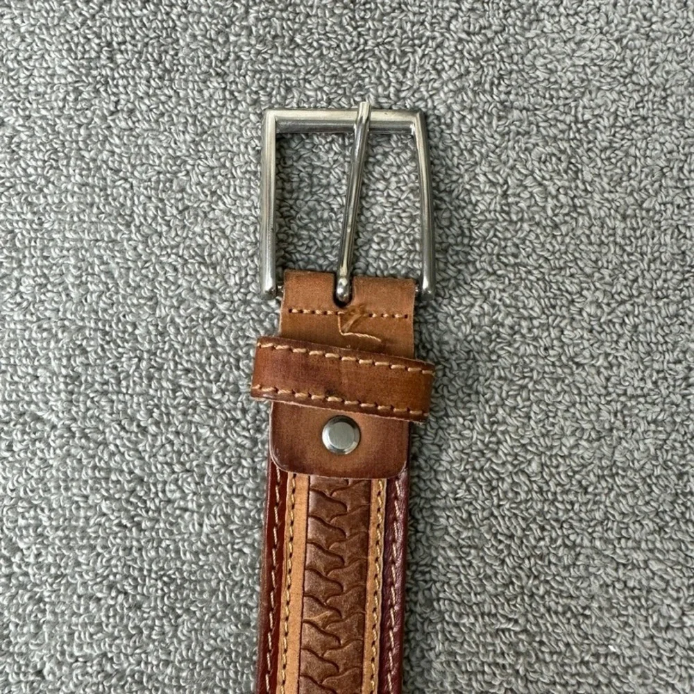 Made in Florence Italy Vera Pelle Brown Leather Embossed Belt 115 3709-35 Mens